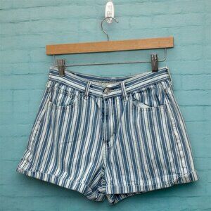 American‎ Eagle Women's Blue Striped Denim Shorts Size 4 Mom Style Cuffed Hem